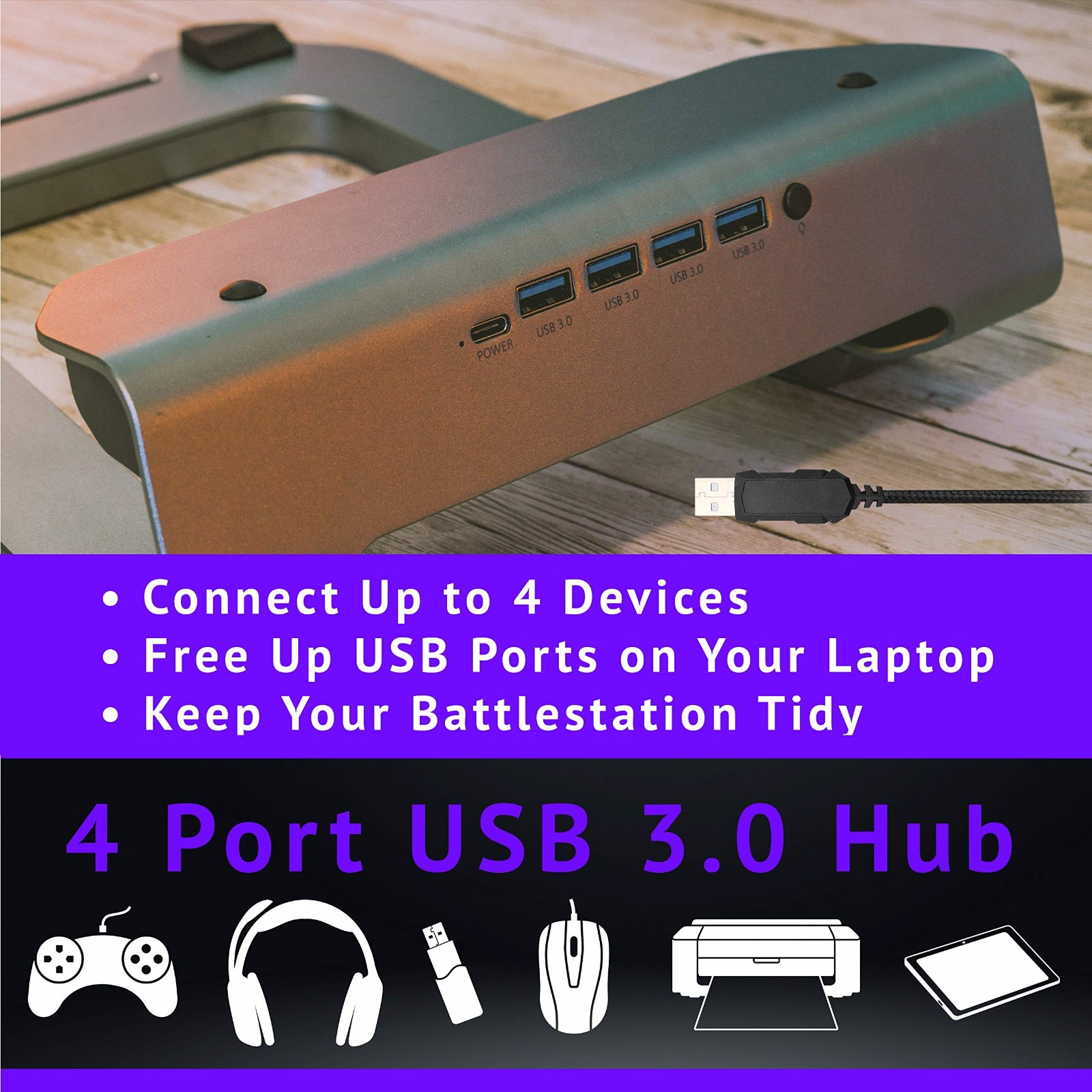LED laptop stand with 4 USB port